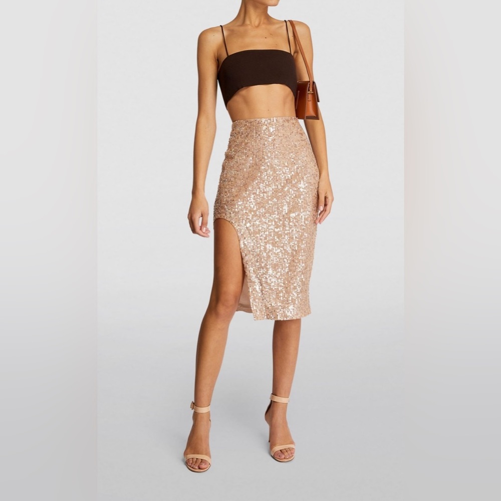 Zeynep Arcay Sequin Slit Skirt in Nude